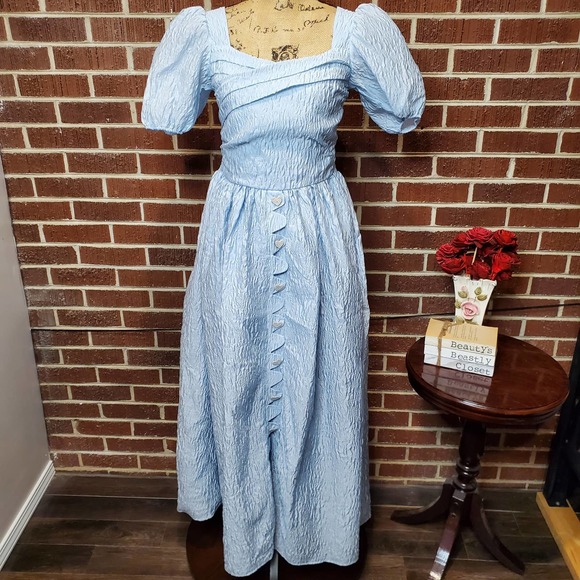 Sister Jane Dresses & Skirts - Dream Sister Jane Blue Button Front Jacquard Fit Flare Peasant Maxi Dress Small